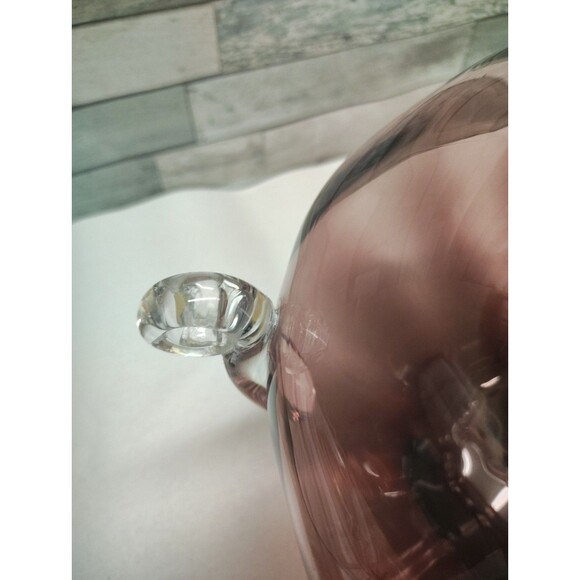 Vintage Blenko Glass 9726 Squatty Optic Vase Scroll Handles Amethyst Label  READ - Picture 10 of 14